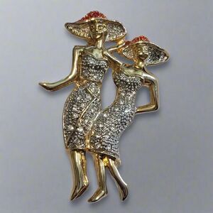 Gold Tone Rhinestone 2 Women Brooch